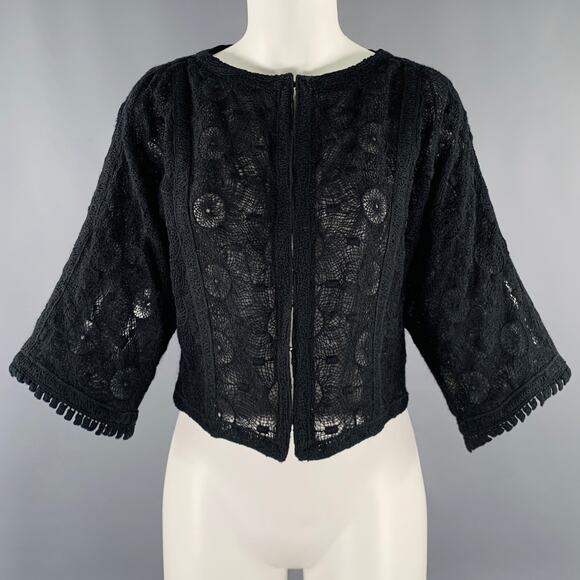 ANDREW GN Size 4 Black Wool Blend Crochet 3/4 Sleeves Jacket - Picture 1 of 7